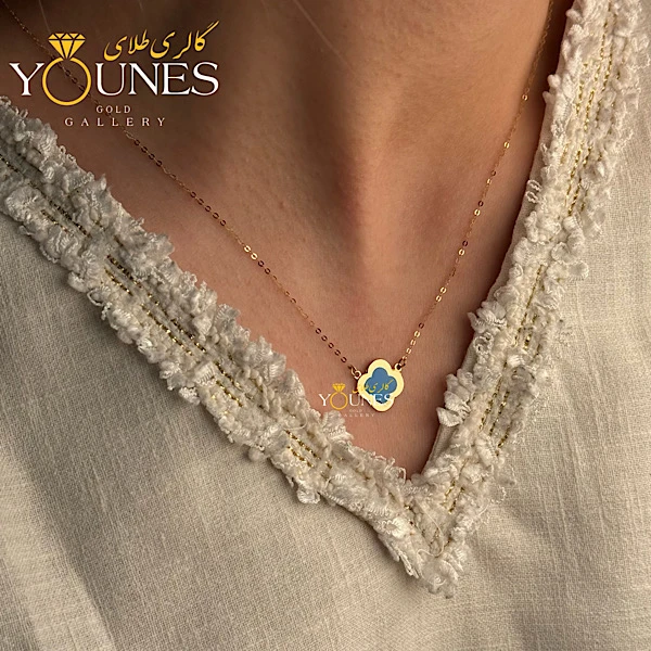 گردنبند میناکاری ونکلیف آبی طلا